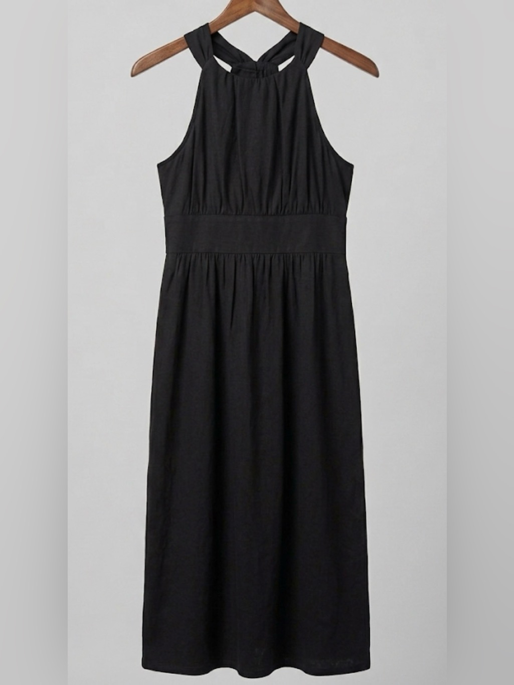 London Times Black Halter-Neck Midi Dress With Wide Waistband